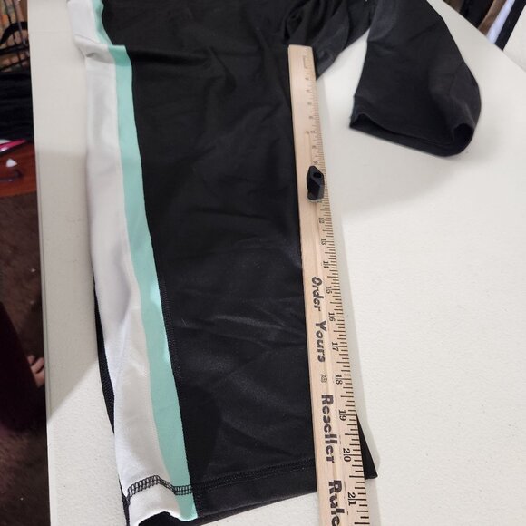 Fila Womens Black Capri Leggings Aqua White & Yellow Stripes Large Activewear - Picture 7 of 9